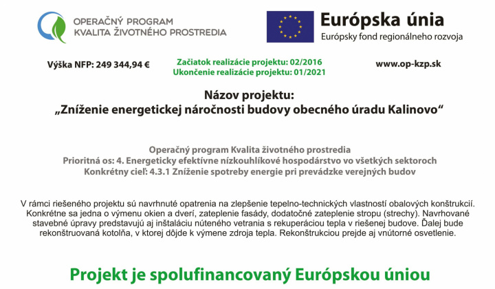 Fotka - Zníženie energetickej náročnosti budovy obecného úradu Kalinovo